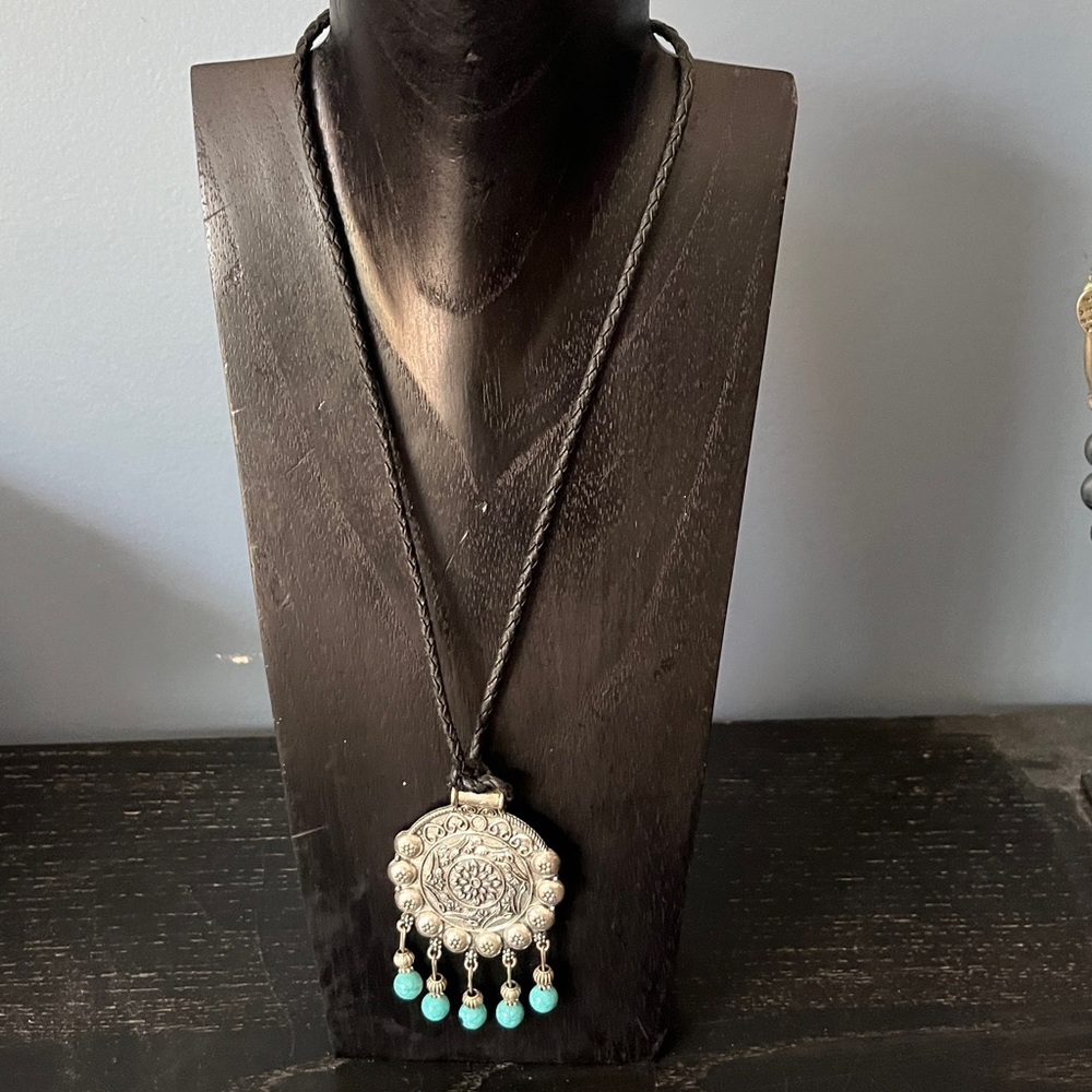 Silver Pendant Necklace with Turquoise Accents from Egypt